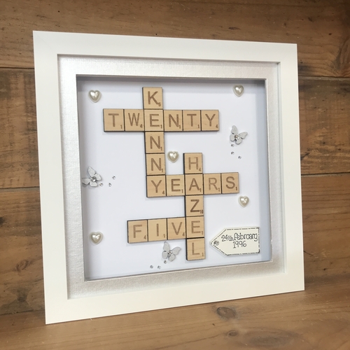 Customised Silver Wedding Scrabble Name Box Frame