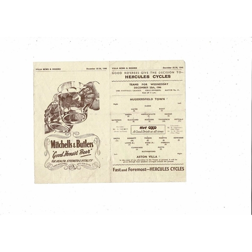 1946/47 Aston Villa v Huddersfield Town Football Programme