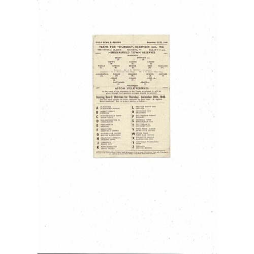 1946/47 Aston Villa v Huddersfield Town Football Programme