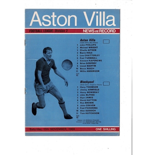 1969/70 Aston Villa v Blackpool Football Programme