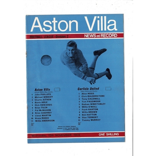 1969/70 Aston Villa v Carlisle United Football Programme