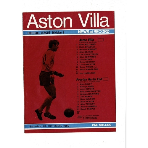 1969/70 Aston Villa v Preston Football Programme
