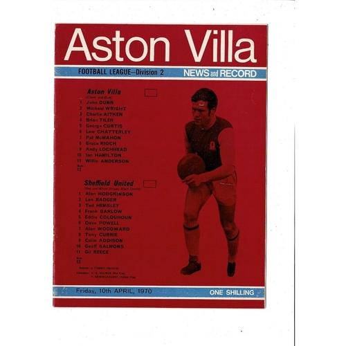 1969/70 Aston Villa v Sheffield United Football Programme