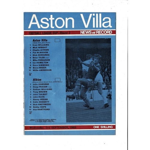1969/70 Aston Villa v West Bromwich Albion League Cup Football Programme