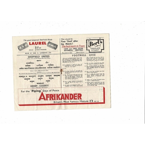 1946/47 Sheffield United v Derby County Football Programme