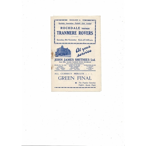 1952/53 Rochdale v Tranmere Rovers Football Programme
