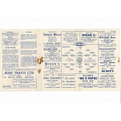 1952/53 Rochdale v Tranmere Rovers Football Programme