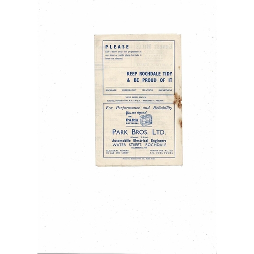 1952/53 Rochdale v Tranmere Rovers Football Programme