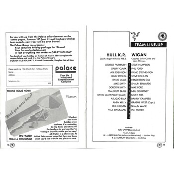 1985 Hulll Kingston Rovers v Wigan Rugby League Charity Shield Programme