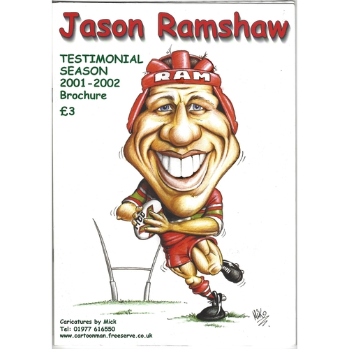 2001 Jason Ramshaw Testimonial Rugby League Brochure & Team sheet for testimonal match on 27th October 2002