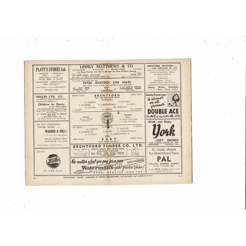 1951/52 Brentford v Bury Football Programme