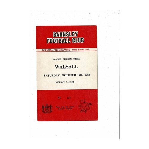1968/69 Barnsley v Walsall Football Programme