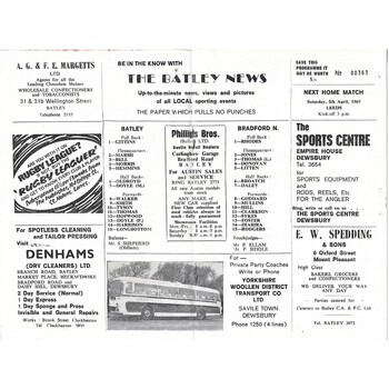 1969/69 Batley v Bradford Northern Rugby League programme