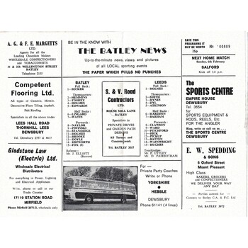 1971/72 Batley v Leeds Rugby League programme