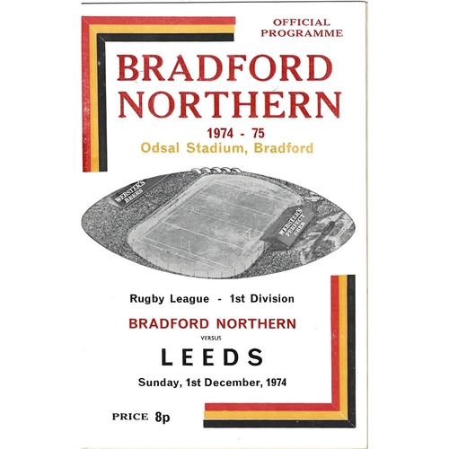 1974/75 Bradford Northern v Leeds Rugby League programme