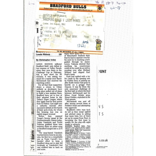 2002 Bradford Bulls v Leeds Rhinos Rugby League programme & Match Ticket