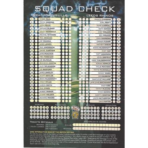 2002 Bradford Bulls v Leeds Rhinos Rugby League programme & Match Ticket