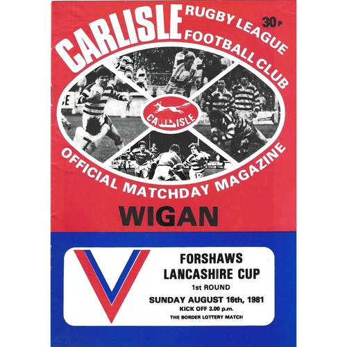 1981/82 Carlisle v Wigan Forshaws Lancashire Cup 1st Round Rugby League programme