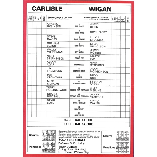 1981/82 Carlisle v Wigan Forshaws Lancashire Cup 1st Round Rugby League programme