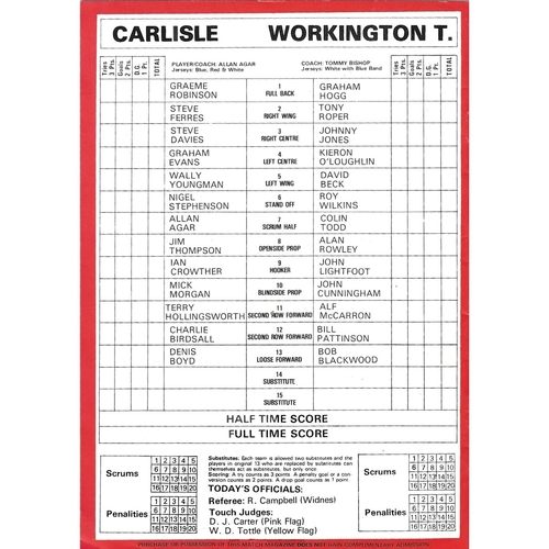 1981/82 Carlisle v Workington Town Rugby League programme