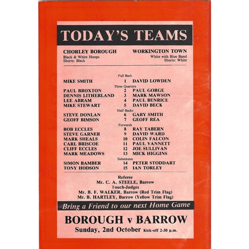 1988/89 Chorley Borough v Workington Town Rugby League programme