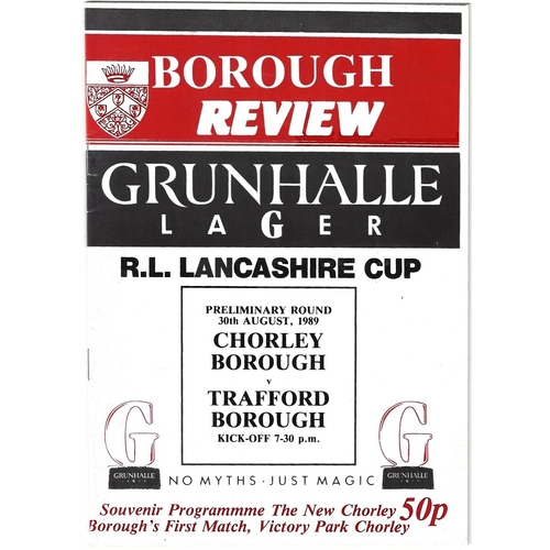 1989/90 Chorley Borough v Trafford Borough Rugby League Lancashire Cup Preliminary Road Programme