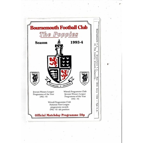 Bournemouth Poppies v Brentford Friendly Football Programme 1994/95