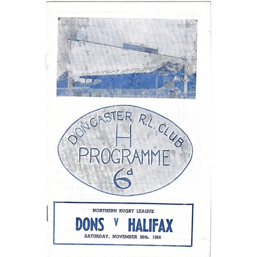 1966/67 Doncaster v Halifax Rugby League programme