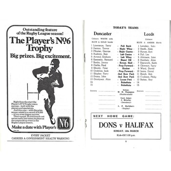 1972/73 Doncaster v Leeds Rugby League programme