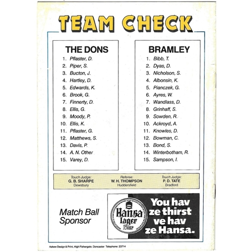 1980/81 Doncaster v Bramley Rugby League programme