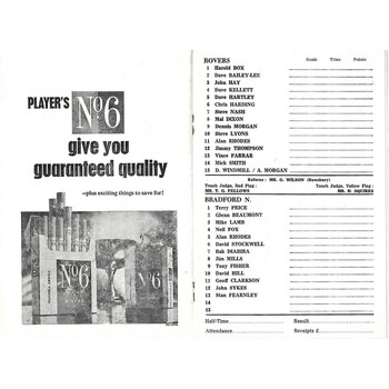 1969/70 Featherstone Rovers v Bradford Northern Players No. 6 Trophy Rugby League programme