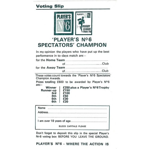 1969/70 Featherstone Rovers v Bradford Northern Players No. 6 Trophy Rugby League programme