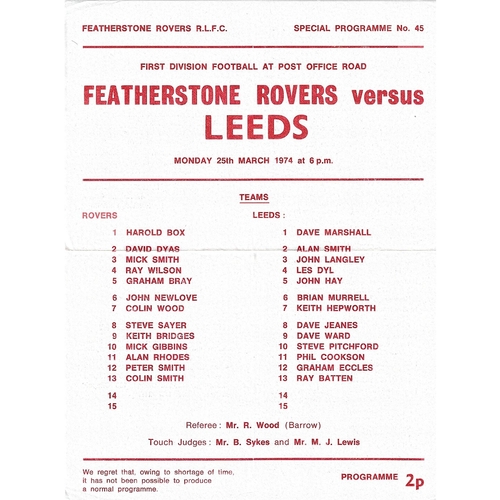 Featherstone Rovers Home Rugby League Programmes