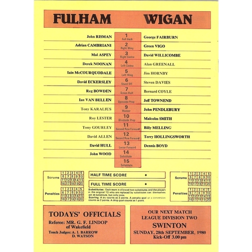 1980/81 Fulham v Wigan Rugby League programme