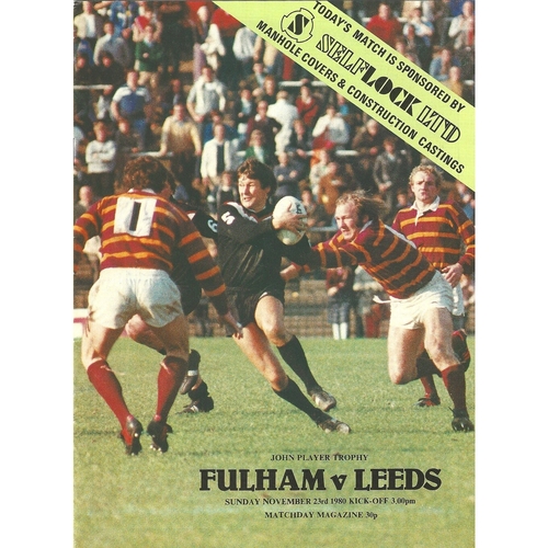 1980/81 Fulham v Leeds John Player Trophy Rugby League programme