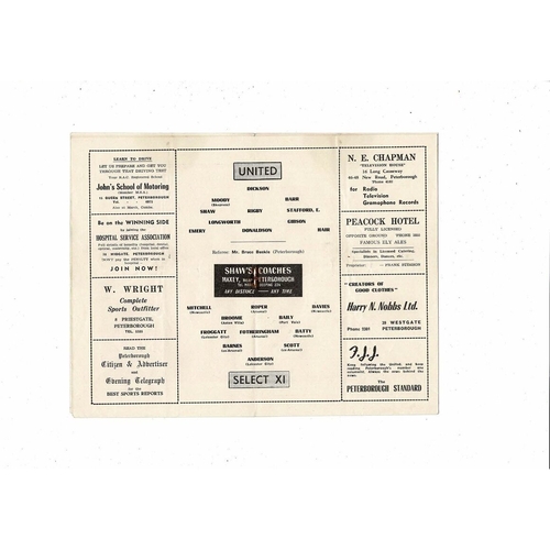 Peterborough United v Select X1 Friendly Football Programme 1955/56