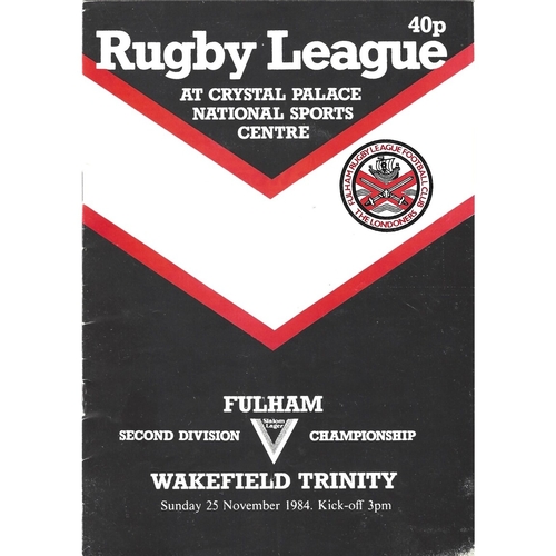 1984/85 Fulham v Wakefield Trinity Rugby League programme