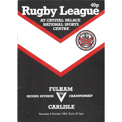 1984/85 Fulham v Carlisle Rugby League programme