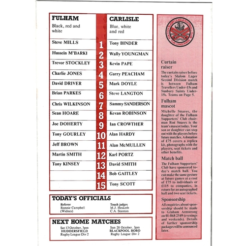 1984/85 Fulham v Carlisle Rugby League programme