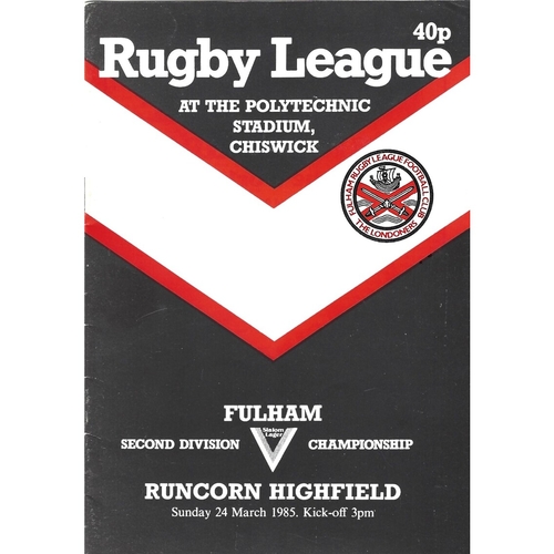 Fulham Home Rugby League Programmes