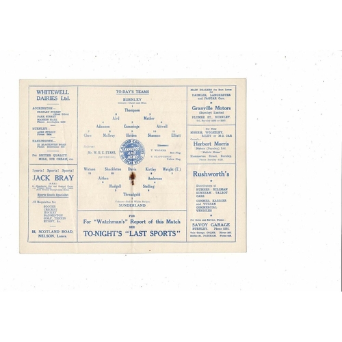 1952/53 Burnley v Sunderland FA Cup Football Programme