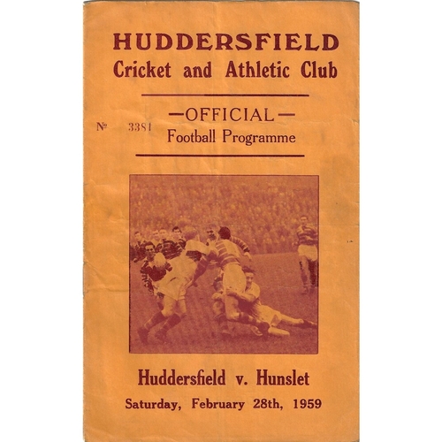1958/59 Huddersfield v Hunslet Rugby League programme