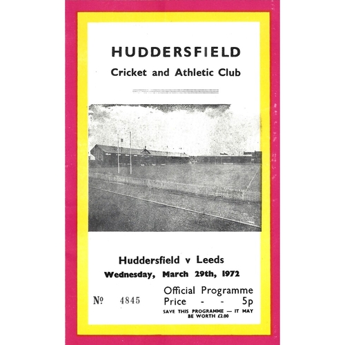 1971/72 Huddersfield v Leeds Rugby League programme