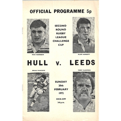 1971/72 Hull v Leeds Challenge Cup Second Round Rugby League programme