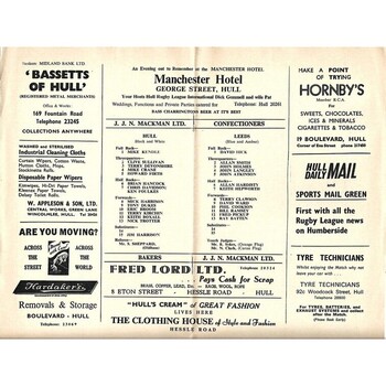 1971/72 Hull v Leeds Challenge Cup Second Round Rugby League programme