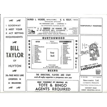 1969/70 Huyton v Bramley Rugby League programme