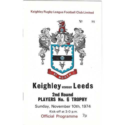 1974/75 Keighley v Leeds Players No. 6 Trophy 2nd Round Rugby League programme