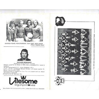 1975/76 Keighley v New Zealand Rugby League programme & loose New Zealand Team Info Sheet