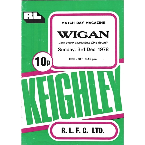 1978/79 Keighley v Wigan John Player Competition 2nd Round Rugby League programme