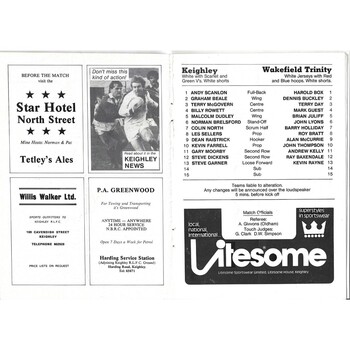 1981/82 Keighley v Wakefield Trinity John Player Trophy 1st Round Rugby League programme